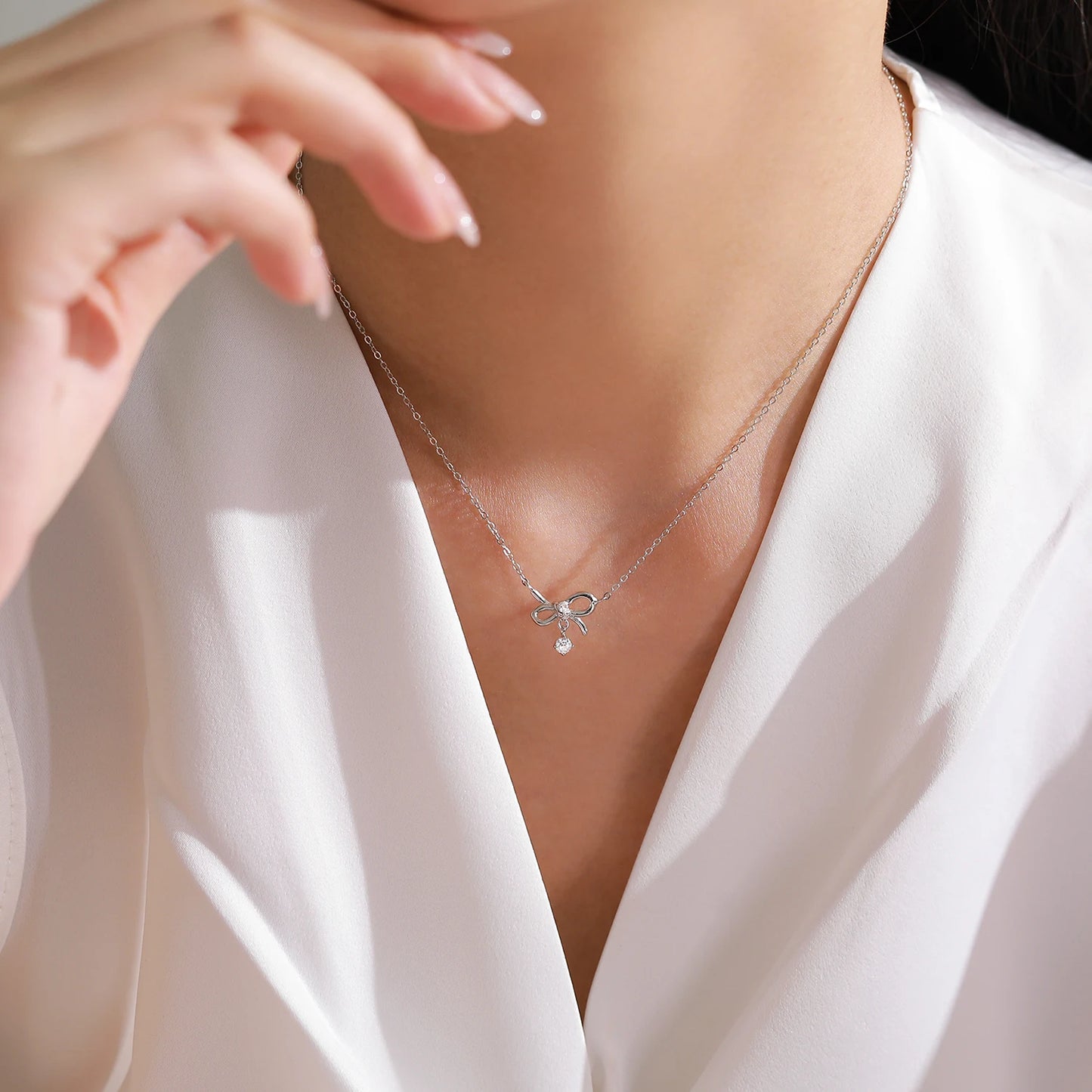Ailmay 925 Sterling Silver Brilliant Bowknot Pendant Necklace Ring For Women Jewelry Set Birthday Anniversary Mothers Day Gifts