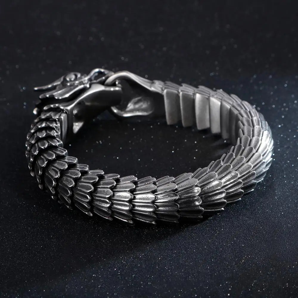 KALEN Dragon Shape Stainless Steel Charm Bracelets Silver Jewelry for Men