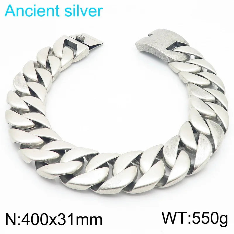S&S European American Hip-Hop Fashion Coarse Cuban Chain Necklace Men Women 316L Stainless Steel Bracelet