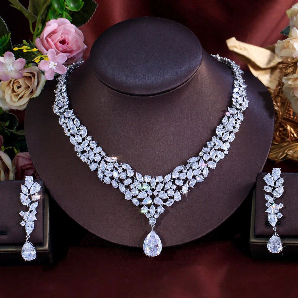Shiny Zirconia Gorgeous Arabic African Bridal Big Jewelry Set for Women Wedding Engagement Dress Super Luxurious Accessories