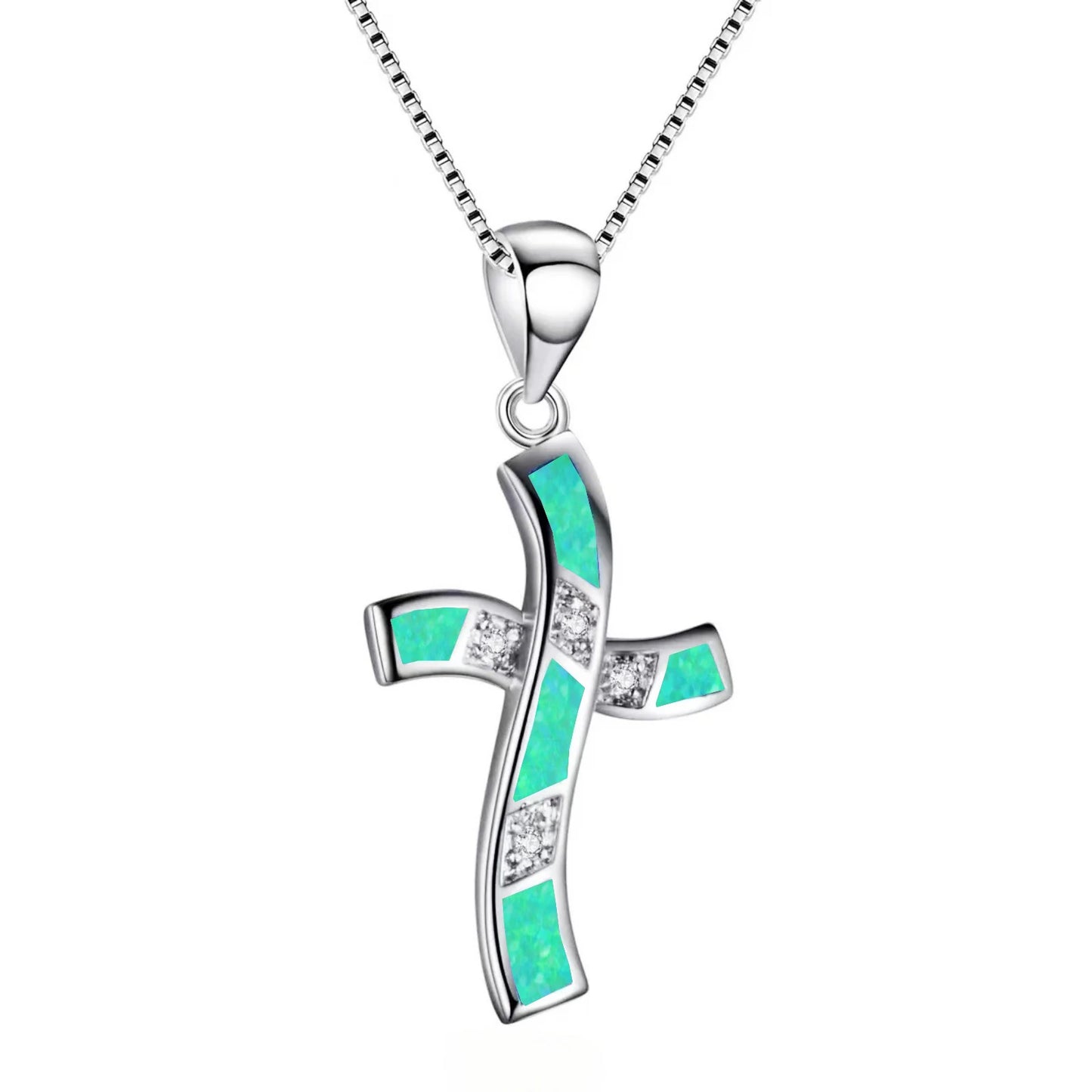 Ocean Theme Cross Necklace Aobao Opal Inlaid Starfish Detail Fashion Jewelry