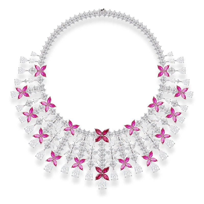 S&S Classic and Exaggerated Luxurious Zircon butterfly Tassel Necklace Earrings and Ring Set for Parties and Dinners