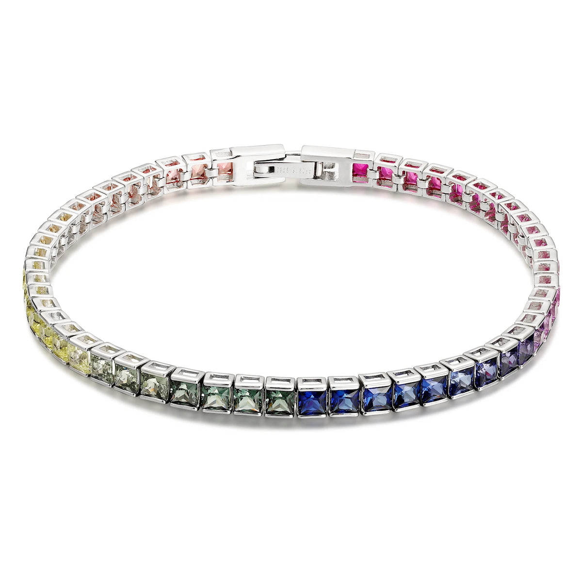 Gemfiori Anster Factory Price Trendy Princess Shape Mian Stone 8.45ct S925 Jewelry Sapphire Tennis Bracelet for Women Shape Customized