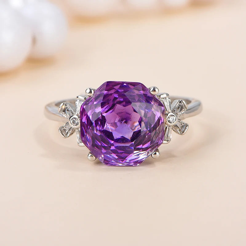 Natural  Amethyst 925 Sterling Silver Engagement Ring Rose Cut Gemstone for Weddings and Partie