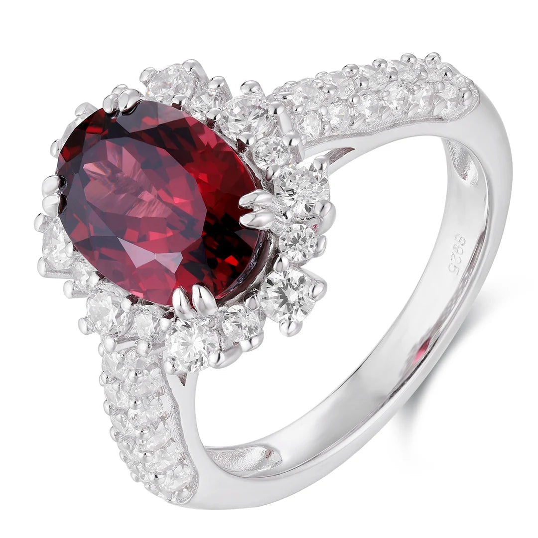 Gemfiori Vintage Engagement Ring 925 Sterling Silver Rings Lab Grown Gemstone Ruby Rhodium Plated Prong Setting for Women's Wedding