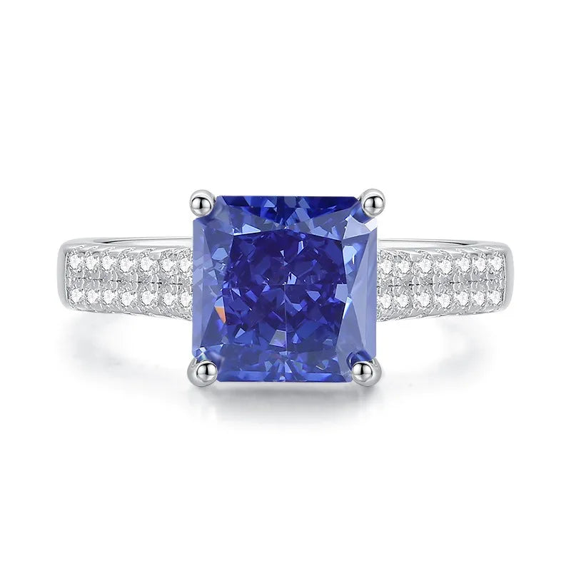 Factory Direct Women 925 Sterling Silver Sapphire Iced Out Blue 5A 8A Zirconia Ring Engagement Wedding Ring Jewelry Manufacturer