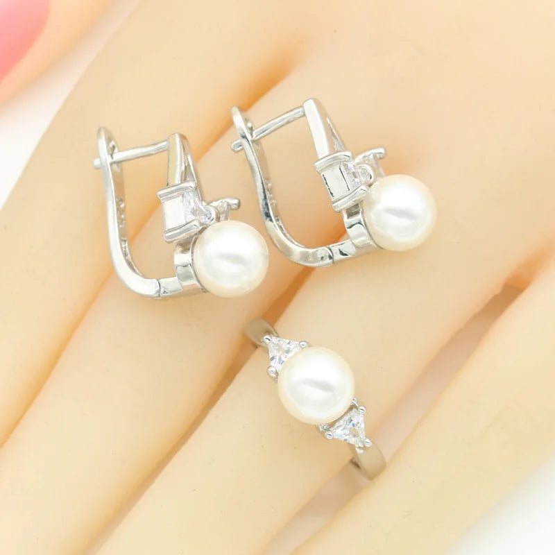 XOTICA White Zircon Sterling Silver Jewelry Set for Women Wedding Engagement Gift Hoop Earrings Necklace Pendant Open Ring