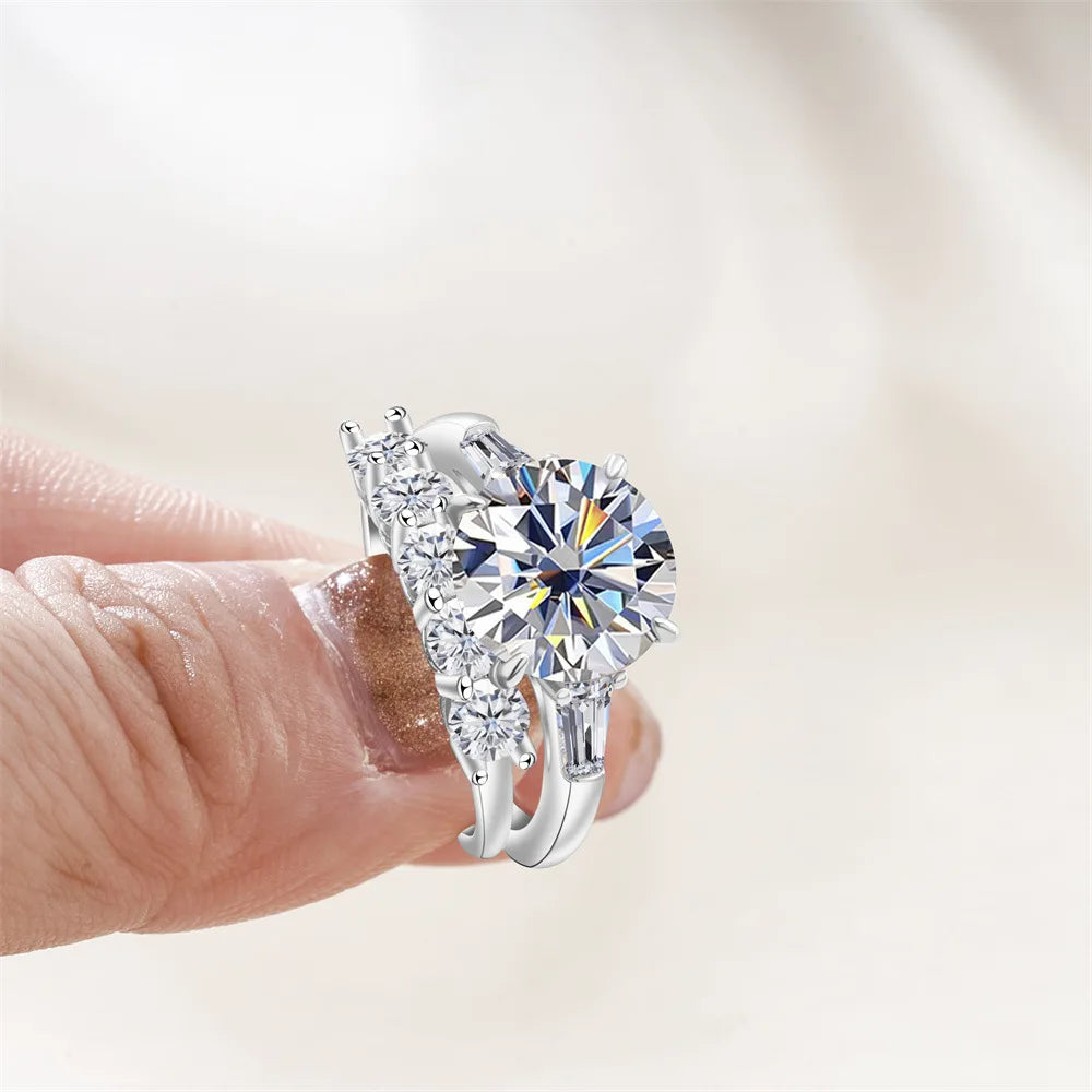 Saudi Arabia Silver Rings with Luxury S925 Sterling Silver Jewelry 6.5carat Gra Certificate Moissanite Ring Set Birthday Gift