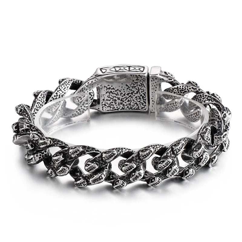 VIKING Snake & Tiger Pattern Link Bracelet – 17mm Silver Stainless Steel