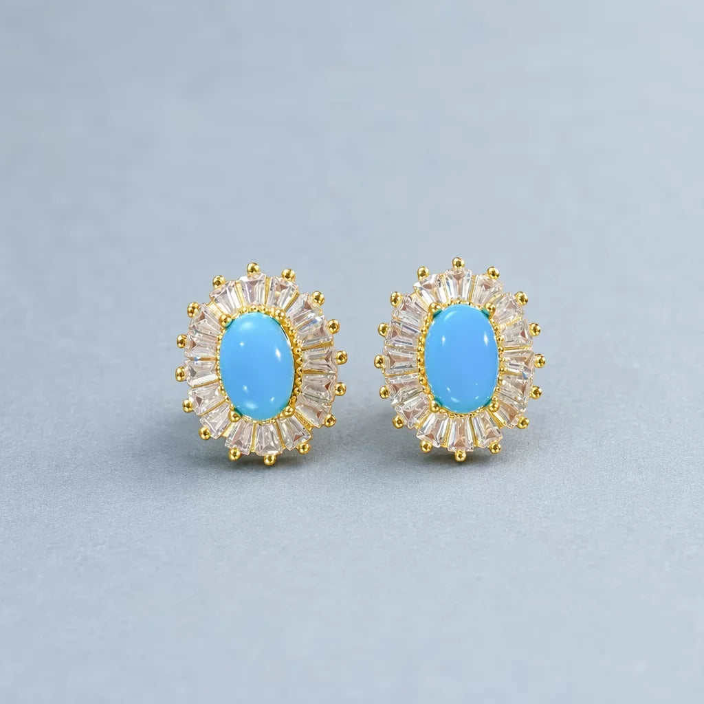 Gioiellieri Natural Turquoise Earrings 925 Sterling Silver December Birthstone Anniversary Gift for Women Sky Blue Cabochon Fine Jewelry
