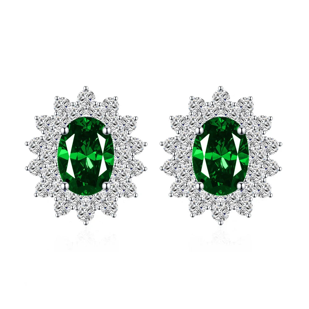 SILVERELLI Oval Colour Zircon Stud Earrings | 925 Sterling Silver | Multi-Plated