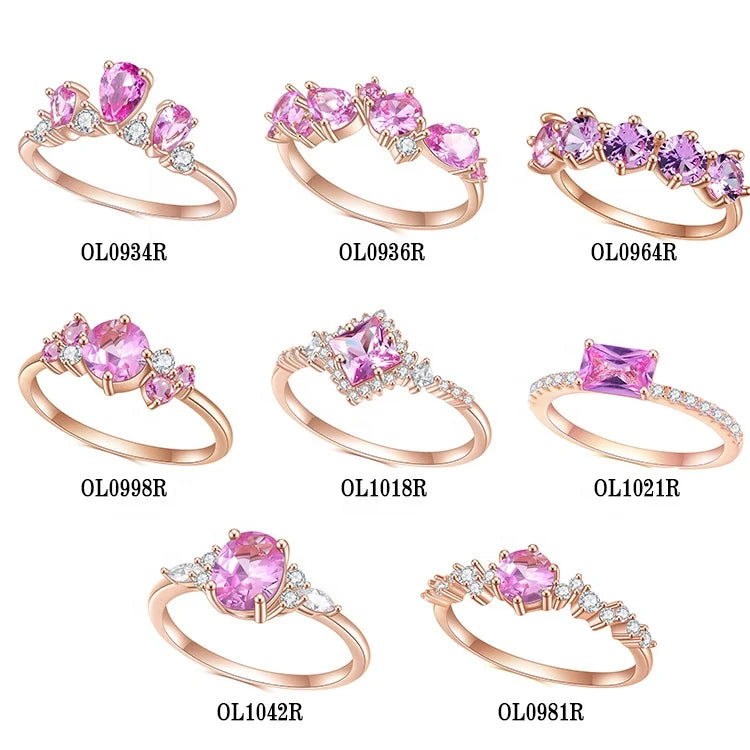 Gemfiori Abiding Delicate Trendy Women Jewelry Sterling Silver 925 Rose Gold Plated Ring Lab Grown Pink Sapphire Gemstone Rings