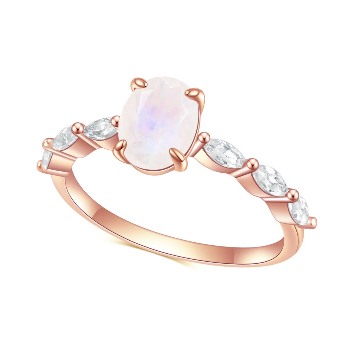Gemfiori Abiding Fine Jewelry Delicate Fashion Rainbow Milky Moonstone Gemstone Ring Jewelry for Women