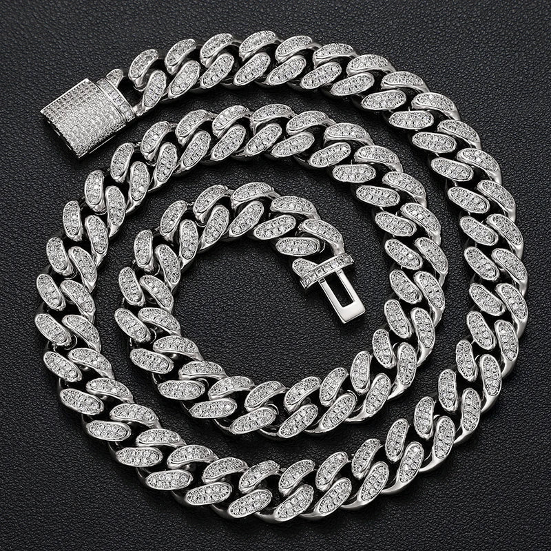 REBEL Item 12mm Black Vvs Moissanite Iced Out Cuban Link Chain Hop Fine Jewelry 925 Sterling Silver Cuban Necklace
