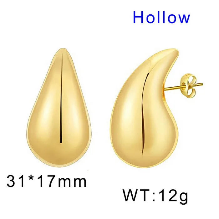 REBEL High-quality Fashion Chubby Water Drop Stainless Steel Hollow Earrings Necklace Charm Temperament Jewelry Set