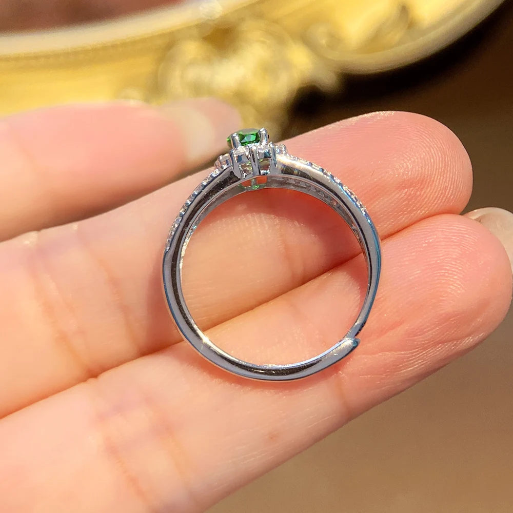 Gioiellieri Natural Green Emerald Ring with 925 Sterling Silver for Women May Birthstone Fine Jewelry Vintage Style Wedding Engagement Party