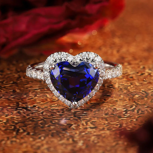 Gemfiori Love Heart Rings Sterling 925 Silver Jewelry Lab Grown Sapphire Emerald Rings for Women ODM OEM Free Custom Logo