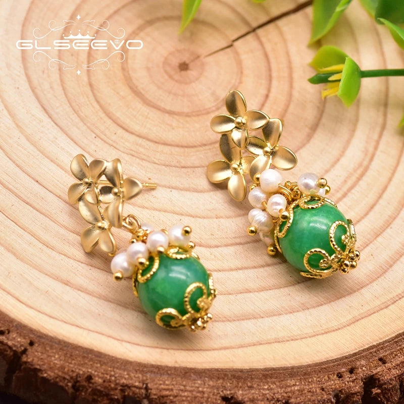 Natural Green Jade Drop for Wife Mother Women Luxury Gift Fresh Water Pearl Jewellery Earrings Bulk