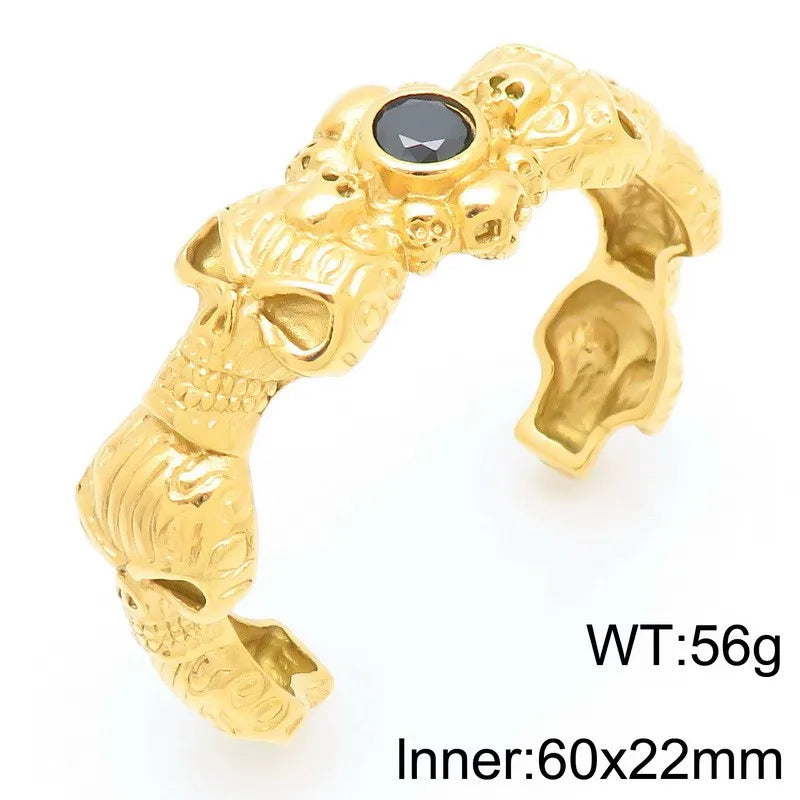 KALEN Men Punk Stainless Steel Fashion Bracelets & Bangles Skull Charm Open Cuff Charm Bracelet