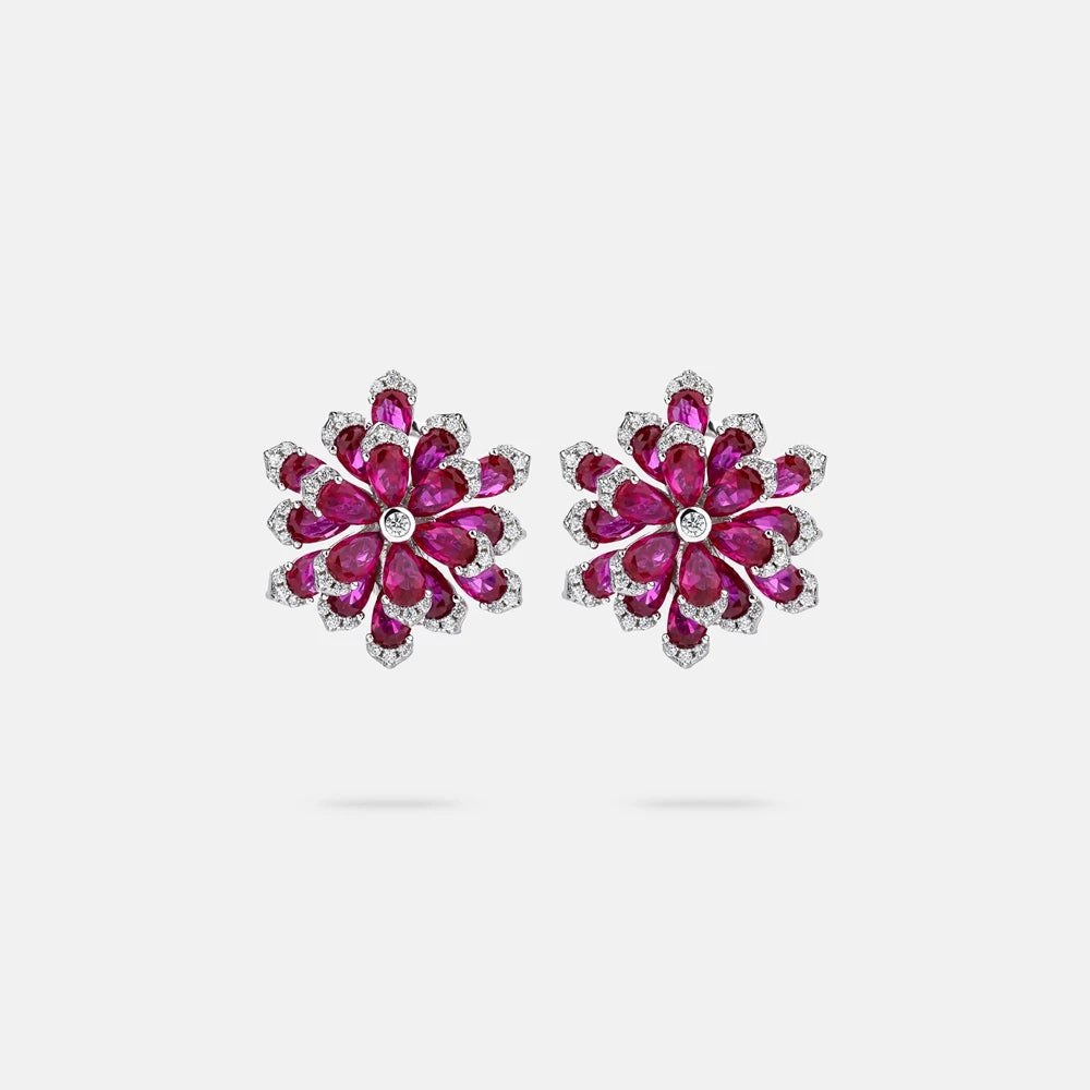 MUSHAN Jewelry Factory Big Red Flower Pure Silver Stud Earrings Light Luxury Electroplated Gold High Carbon Diamond Jewelry