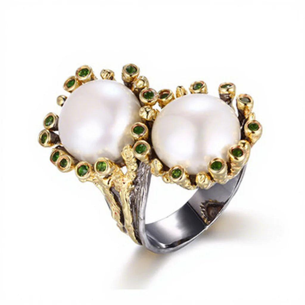 Wholesale Fashion Thailand 925 Sterling Silver Diopside Freshwater Pearl Ring