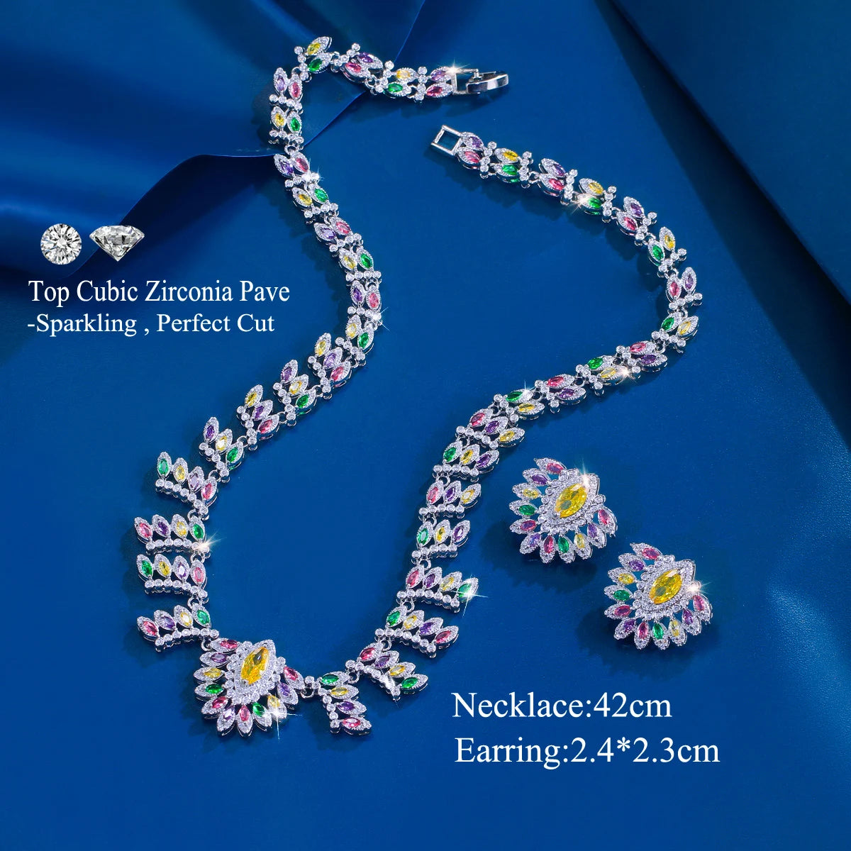 Super Luxurious Jewelry Set Multicolor Zircon Marquise Cut Leaf Necklace Earrings Engagement Wedding Big Jewelry Set for Women