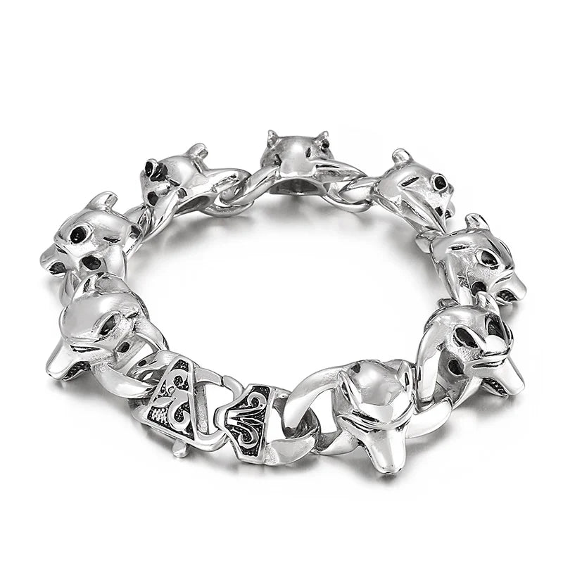 KALEN Punk Mens Stainless Steel Fashion Jewelry Bracelets Skull Wolf Head Links Bracelet Bangle