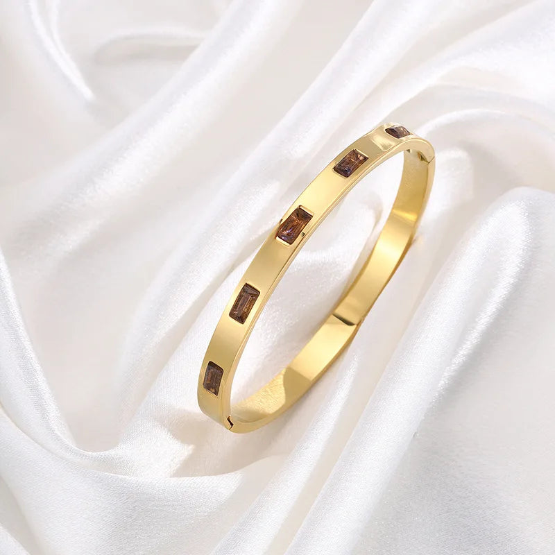 REBEL Stainless Inoxydable Stainless Steel 18K Gold Plated Roman Women Fashion Jewelry Bracelets Bangles