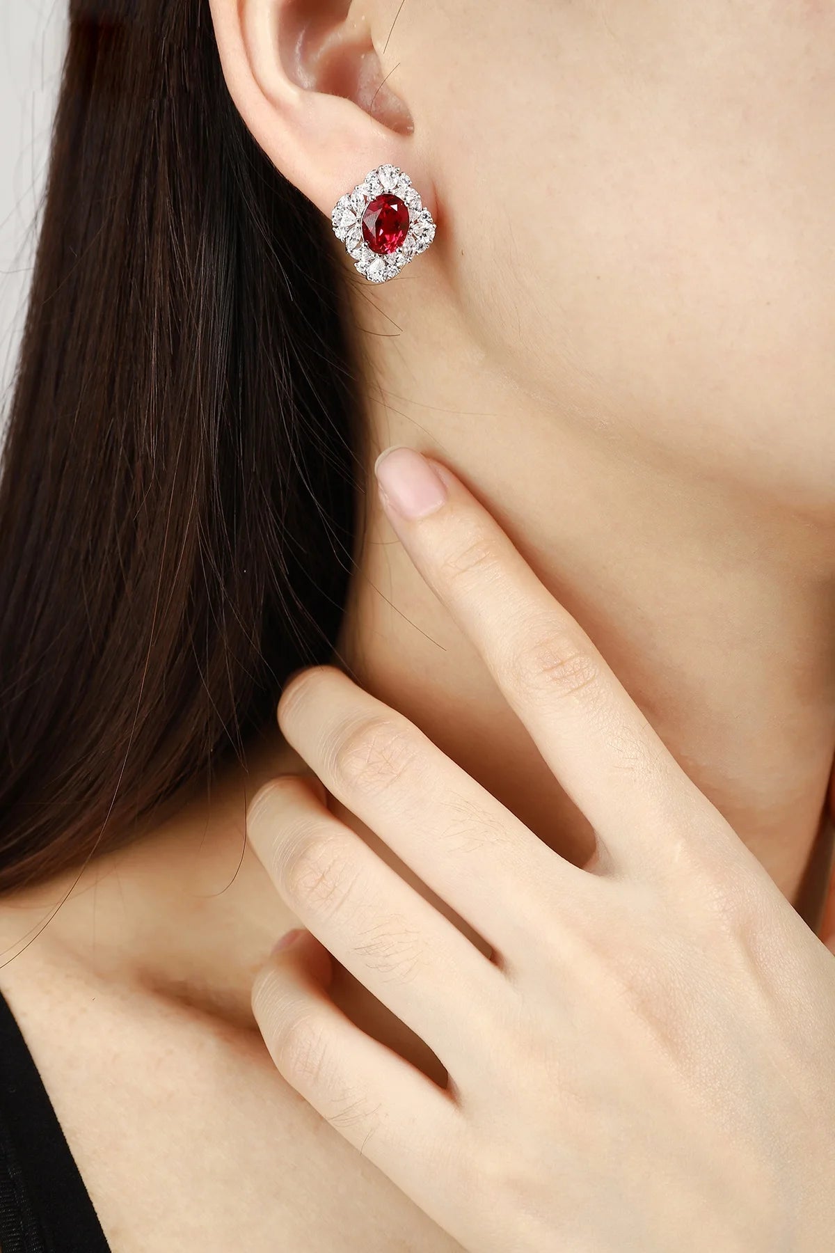 Gemfiori Anster High Quality S925 Lab Grown Ruby Earring Stud Dainty Gemstone Stud Earrings for Women Daily Wear Gift