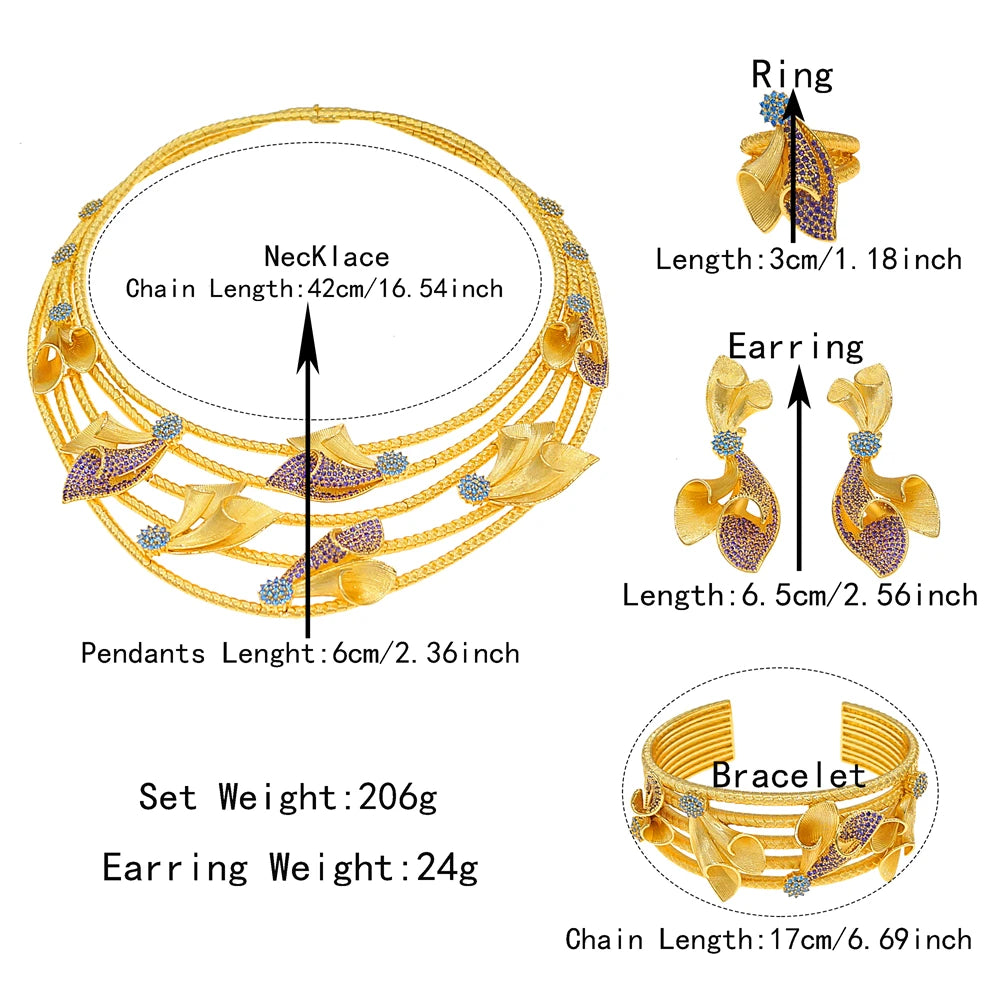 Zhuerrui Italy Designer Jewelry Sets 24K Gold Plated Dubai Valentine's Gift Wedding Pedant and Earrings Jewels Sets HZ25017222