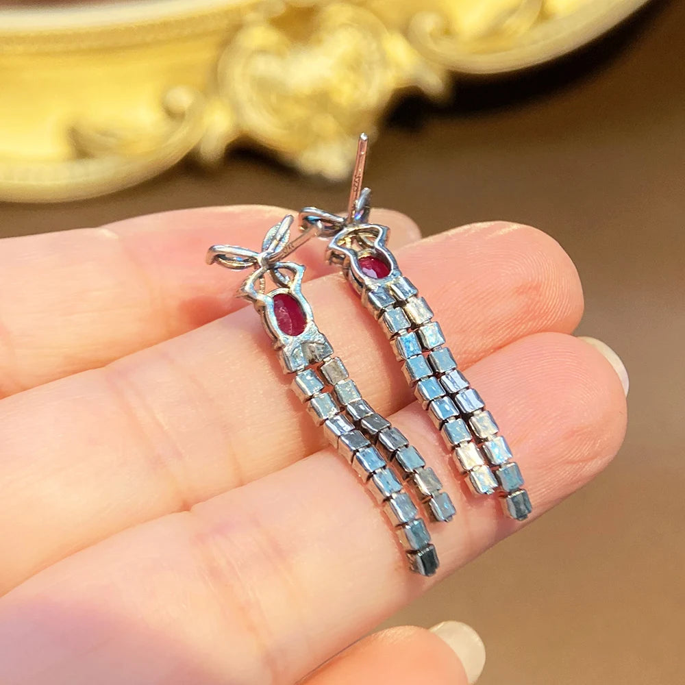 Gioiellieri Dainty Natural Ruby Drop Earrings 925 Silver Luxury Minimalist Claw Setting Yashiman Women's Third Party Appraisal