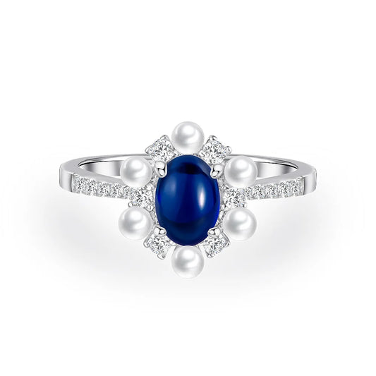 SILVERELLI 925 Silver 1ct Egg-Shaped Lab Grown Sapphire Ring | Red & Blue | Sizes 4–11