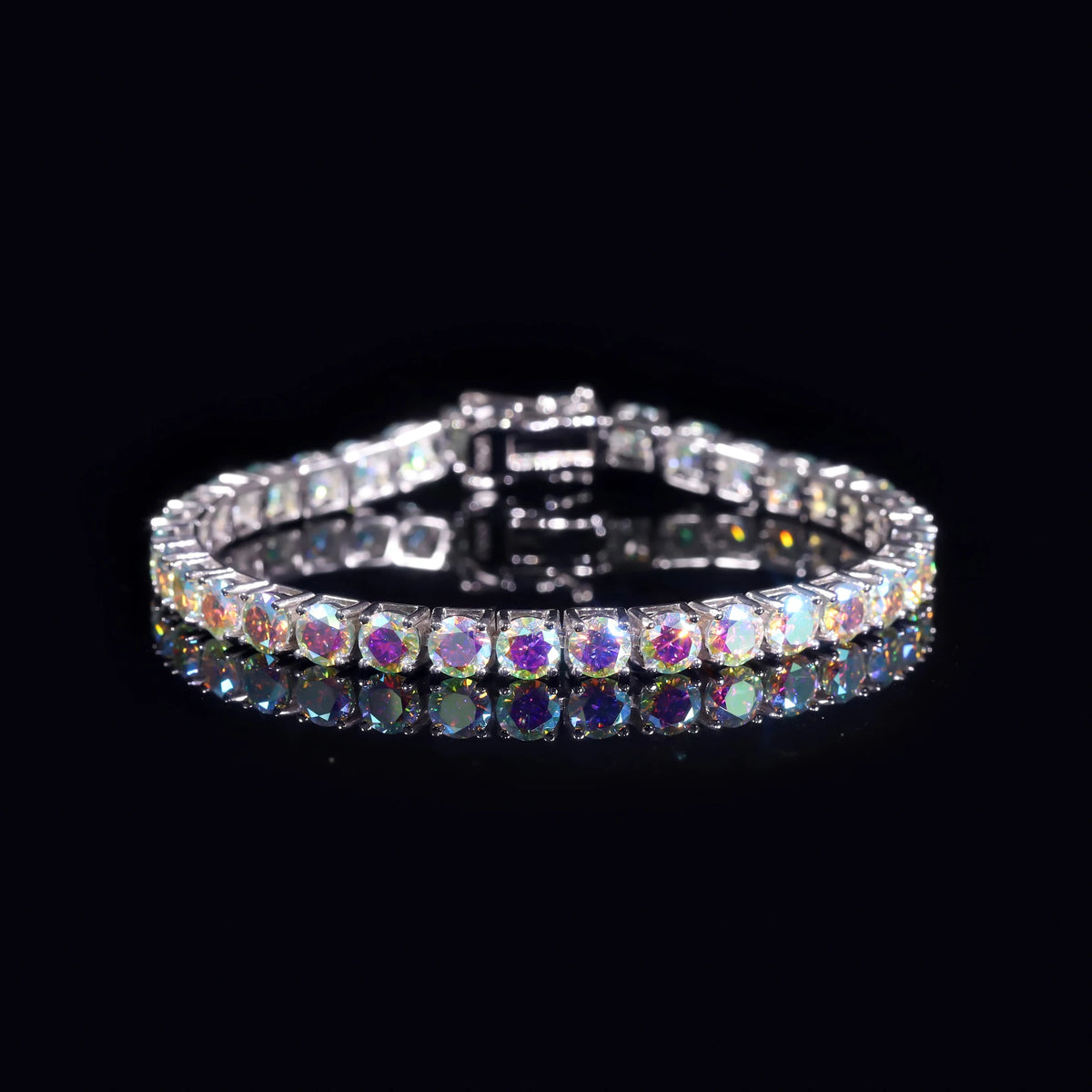 Gemfiori Abiding Colored Moissanite 3mm 4mm 5mm 925 Sterling Silver Tennis Bracelet 4MM 7IN Moissanite Tennis Bracelet in Stock