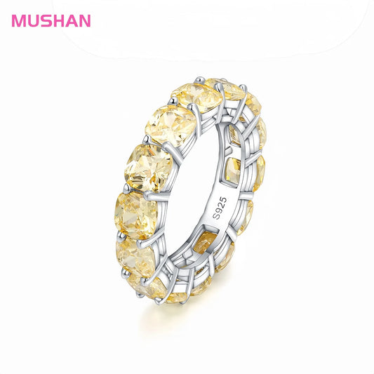 MUSHAN Jewelry Factory Yellow CZ High Carbon Diamond Eternity Band Women Rings 18K Gold Plated 925 Sterling Silver Jewelry Rings