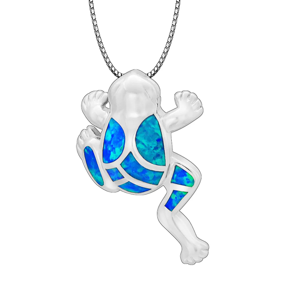 Vintage Inspired Blue Opal Frog Pendant Necklace Women's Elegant European Fashion Sweater Accessory