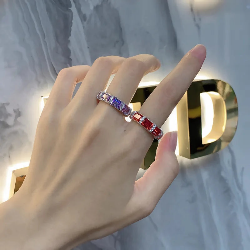 MuShan Jewelry Factory New Emerald Lined Ring S925 Pure Silver Ring Female Niche Design Silver High Carbon Diamond Jewelry