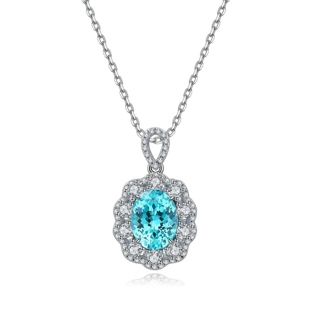 Gemfiori Dubai Fine Jewelry 925 Silver Lab Grown Paraiba Necklace Classic Luxury Necklace for Women Party Show Accessories