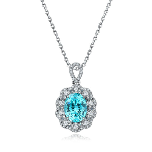 Gemfiori Dubai Fine Jewelry 925 Silver Lab Grown Paraiba Necklace Classic Luxury Necklace for Women Party Show Accessories