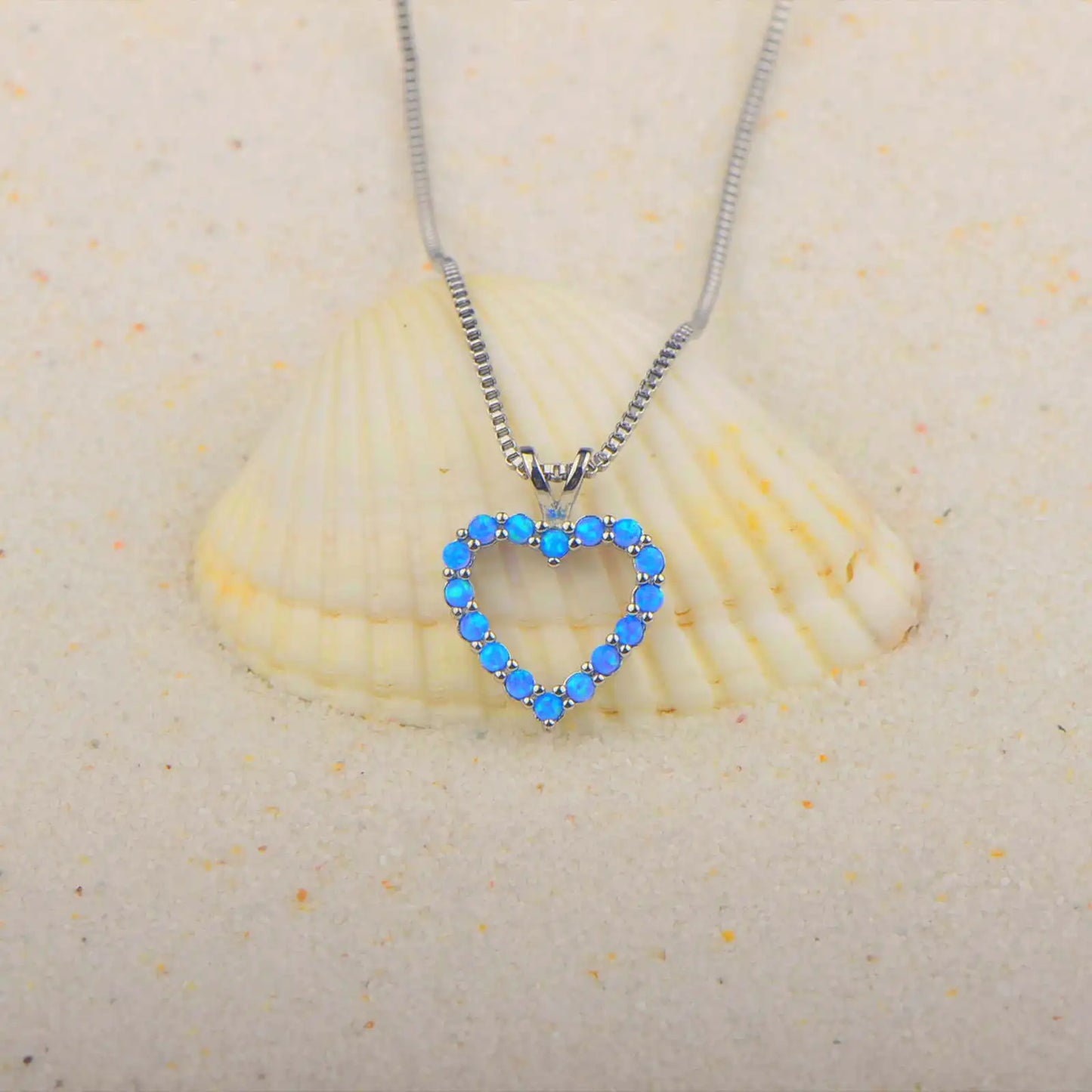 Trendy TikTok-Inspired Christian Heart Opal Silver Plated Sweater Chain Necklace | Women's Fashion Statement Jewelry Wholesale
