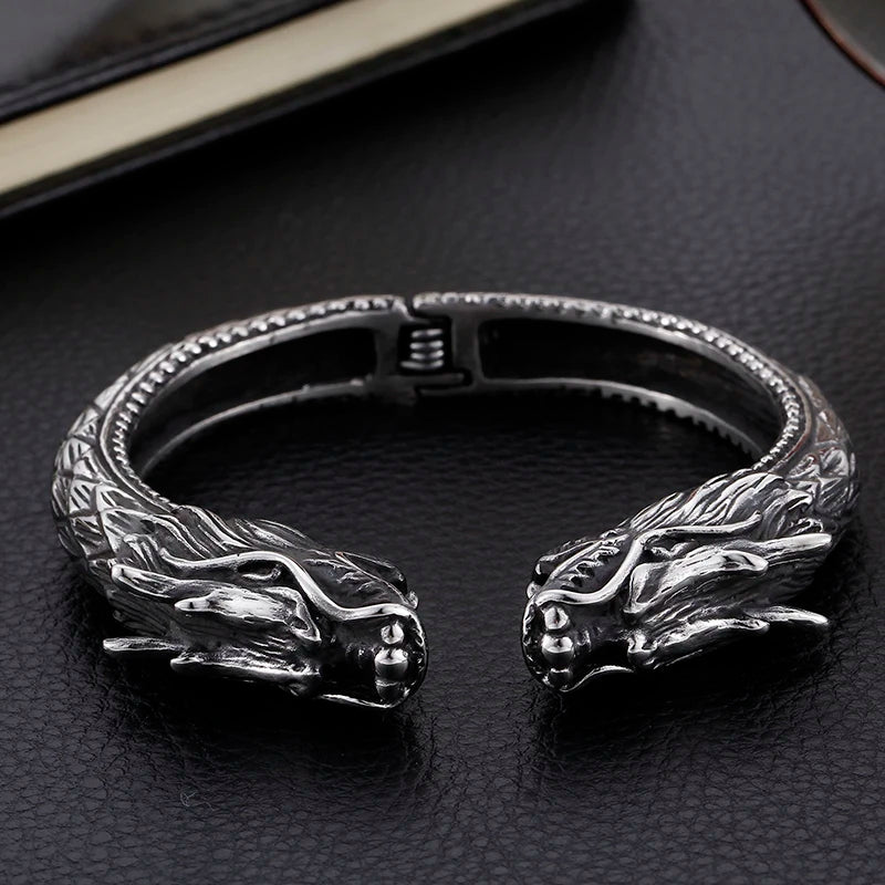 KALEN 316L Stainless Steel Punk Cool Man Dragon Cuff Bangle