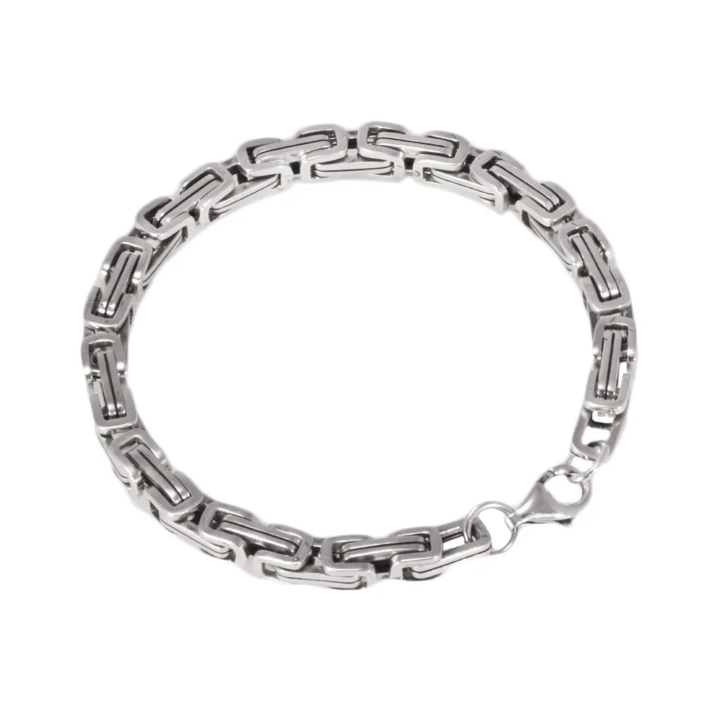 REBEL 925 Sterling Silver Byzantine Cuban Chain for Men and Women Punk Hip Hop Retro Square Lovers Bracelet