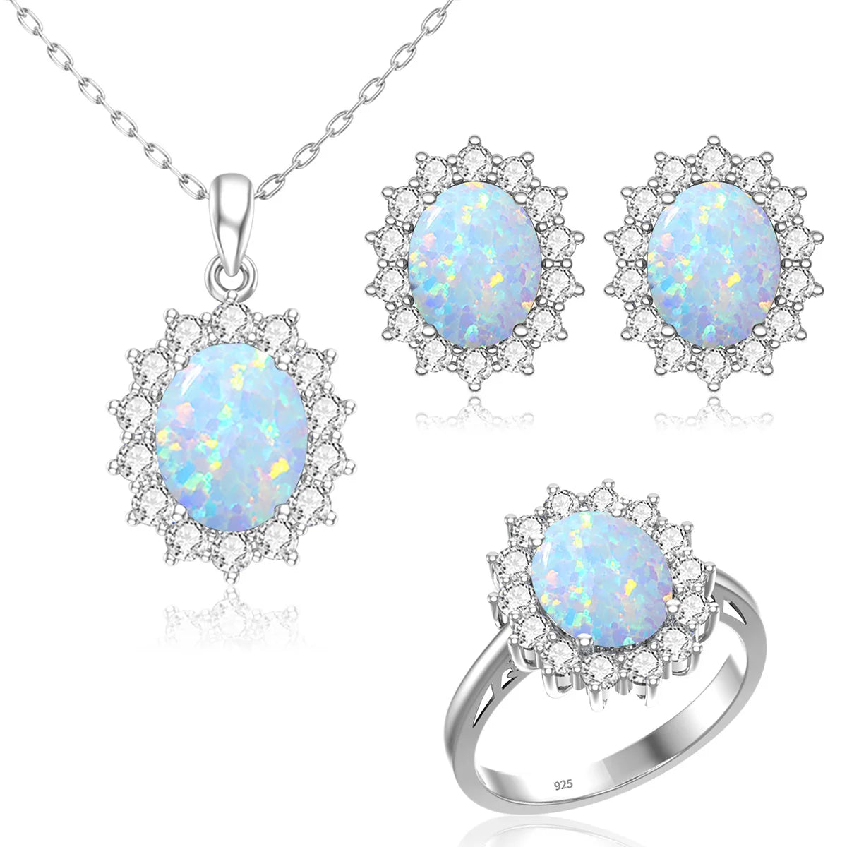 ArtistA Luxury Bridal Jewelry Set 925 Sterling Silver Sapphire Halo Ring Earrings Pendant for Women's Wedding Jewelry