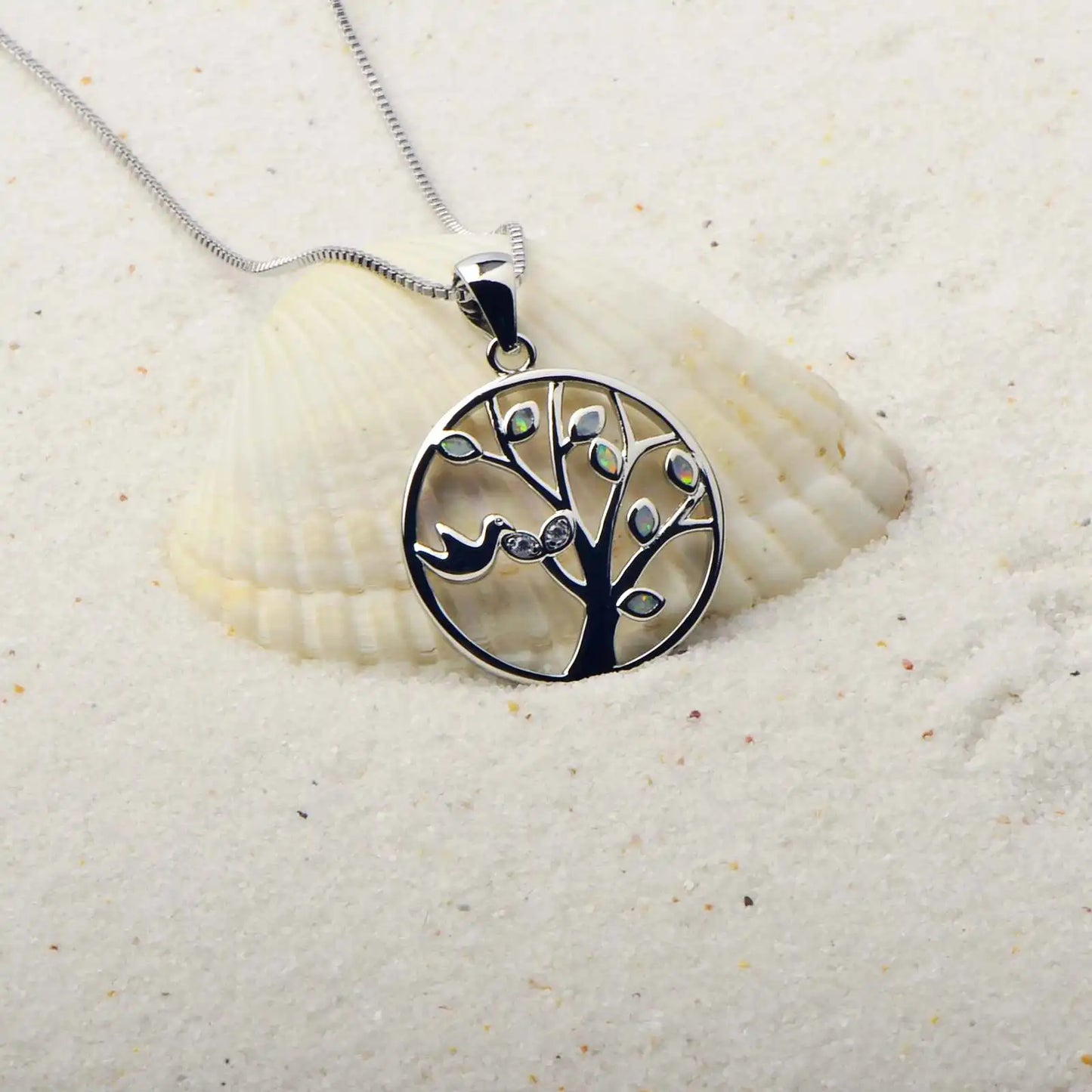 TikTok INS Wind Hawaii Beach Explosion Copper Alloy Opal Tree Life Vintage Women's Party Pendant Necklace Cute Style Wholesale