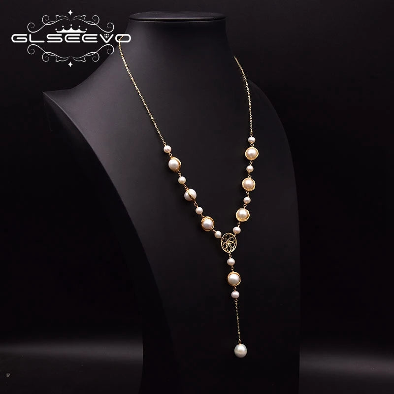 Natural Freshwater Pearl Chain Necklace for Woman Wedding Handmade Pearl Pendant Long Chain Fashion Jewelry
