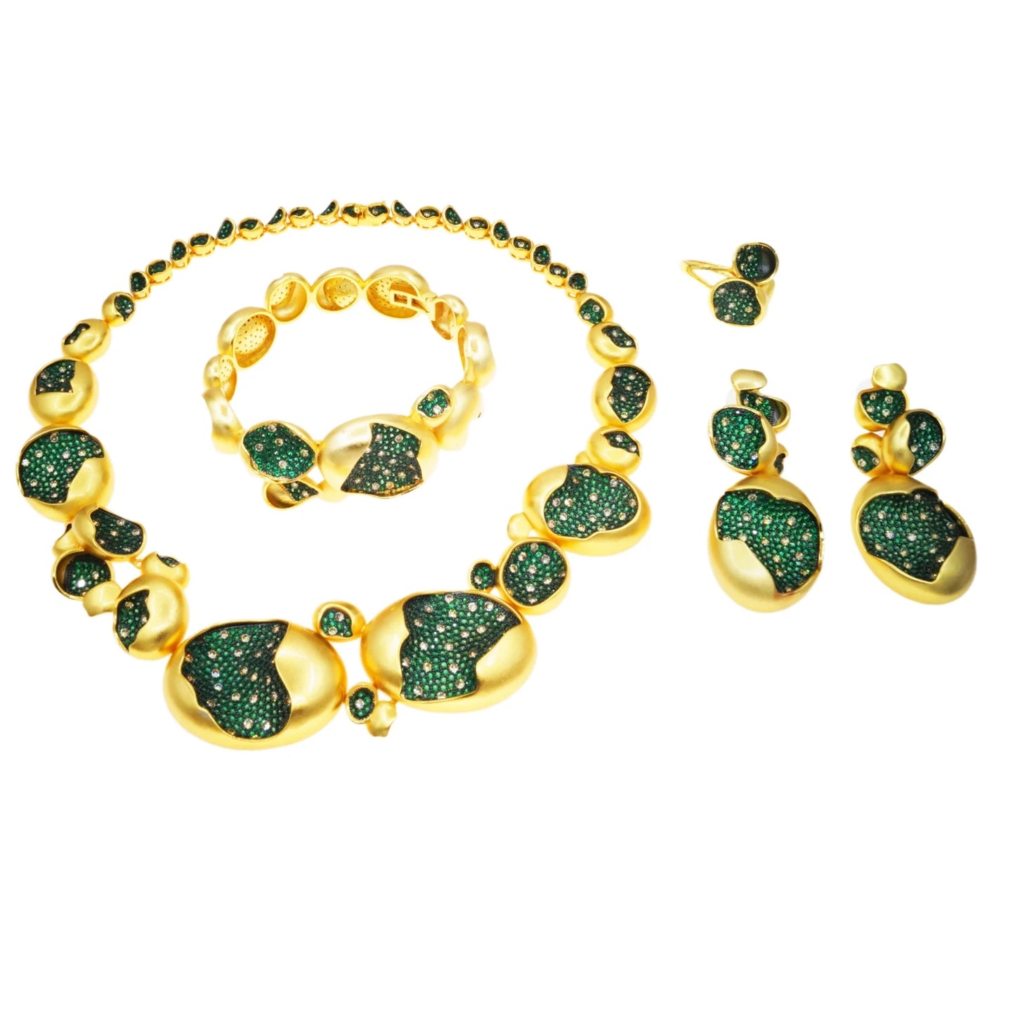Zhuerrui Hot Selling 24K Gold Jewelry Set Exquisite Green Diamond Beads Jewelry Sets Favors Women's Costume Pendant HZ23087236