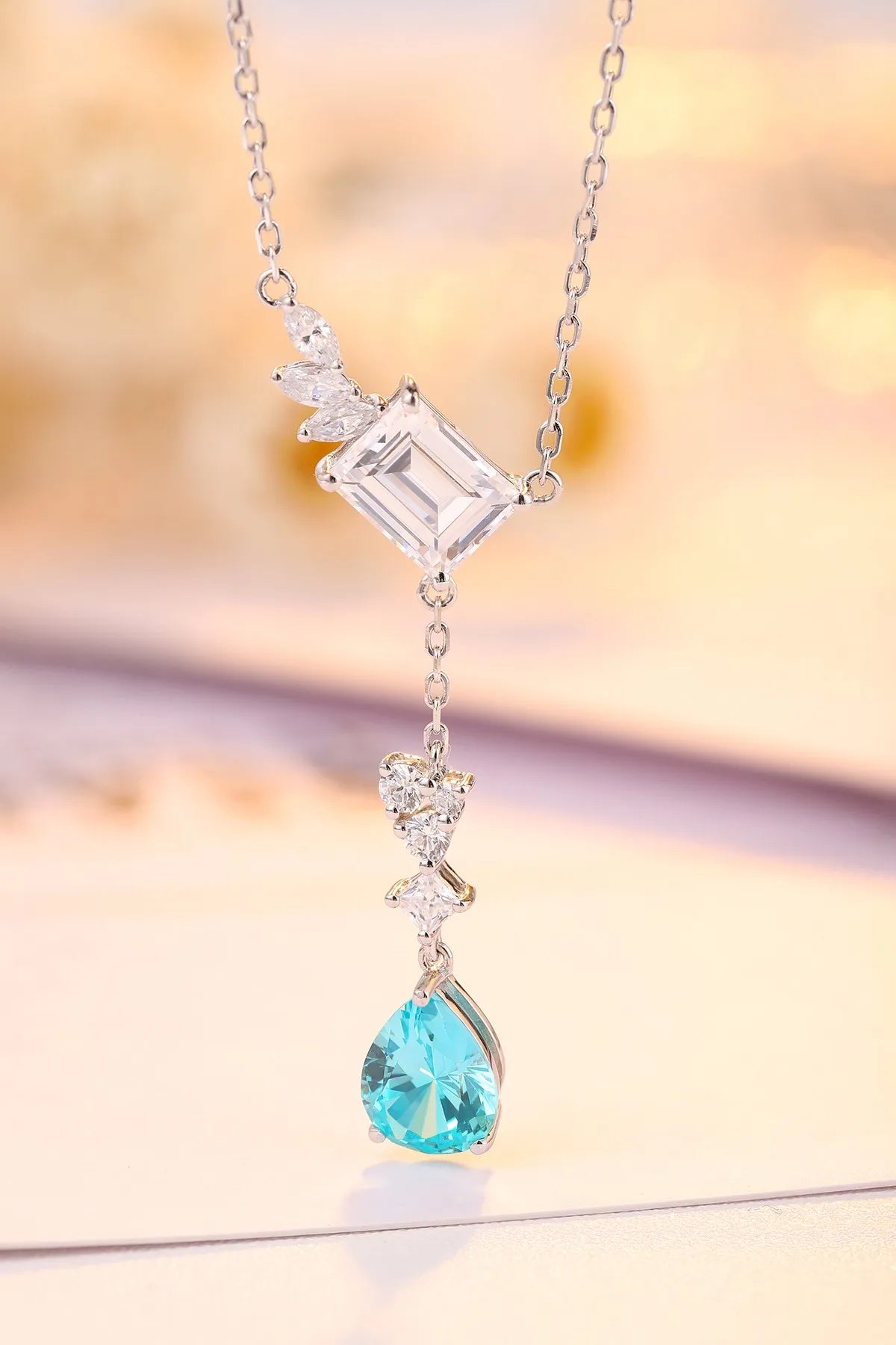 Gemfiori Anster 925 Sterling Silver High-quality Cultivated Paraiba Necklace - Suitable for Parties or As a Gift