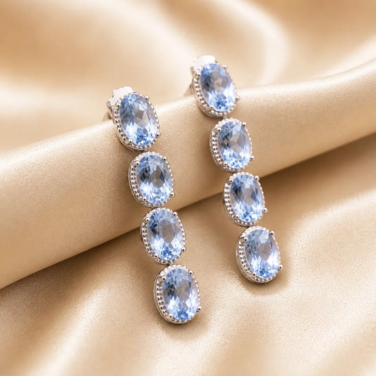 Gioiellieri Fine Jewelry Vintage Rhodium Plated Fashion Earrings for Women Classic Natural Topaz Design for Engagement Manufactory CMA