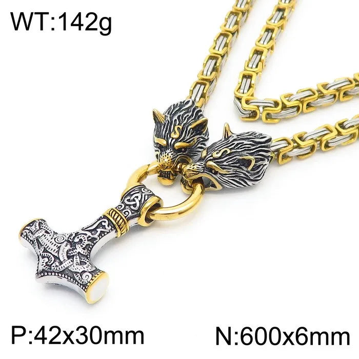 REBEL VIKING Nordic Wolf Head Pendant – 316L Stainless Steel Men's Gold & Silver Punk Charm