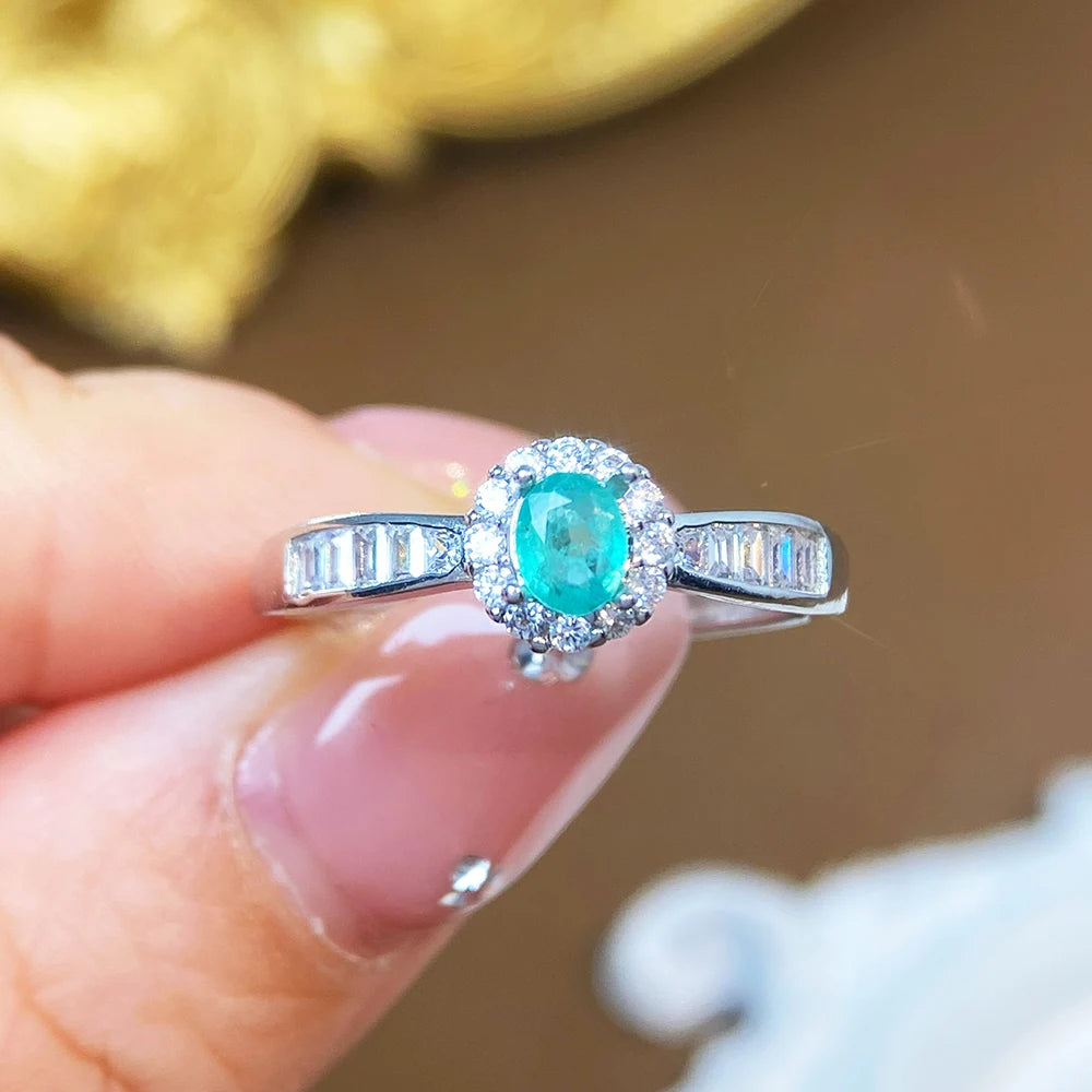 Gioiellieri Natural Emerald Ring for Women S925 Sterling Silver Inlaid Fine Gemstone Jewelry Engagement Wedding Gift
