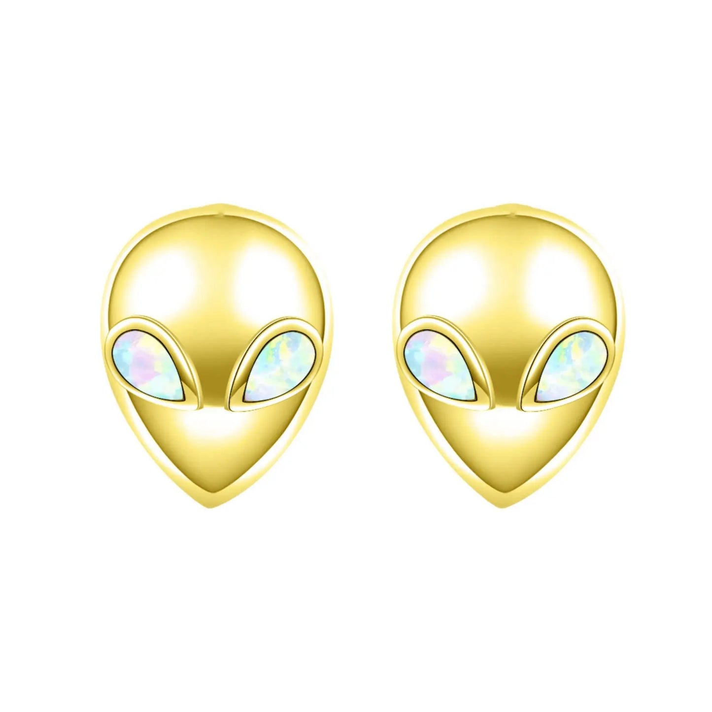 Whimsical Alien Opal Stud Earrings - Blue Fire Opal Eye Detail Design | Playful Daily Jewelry Bulk Gifts
